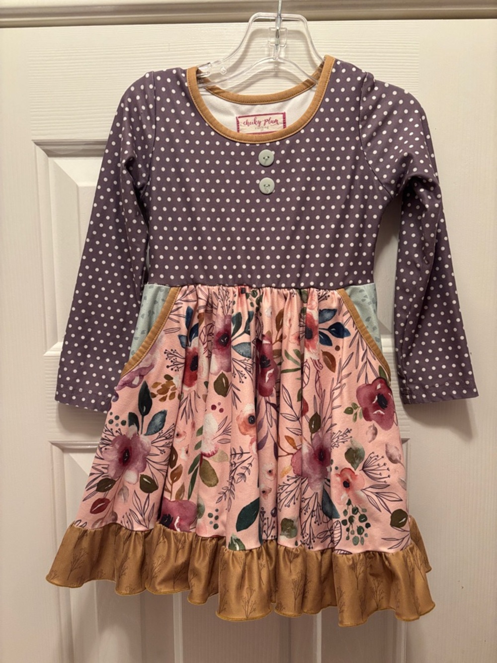 cheeky plum Purple Polka Dot & Pink Floral Ruffle Dress